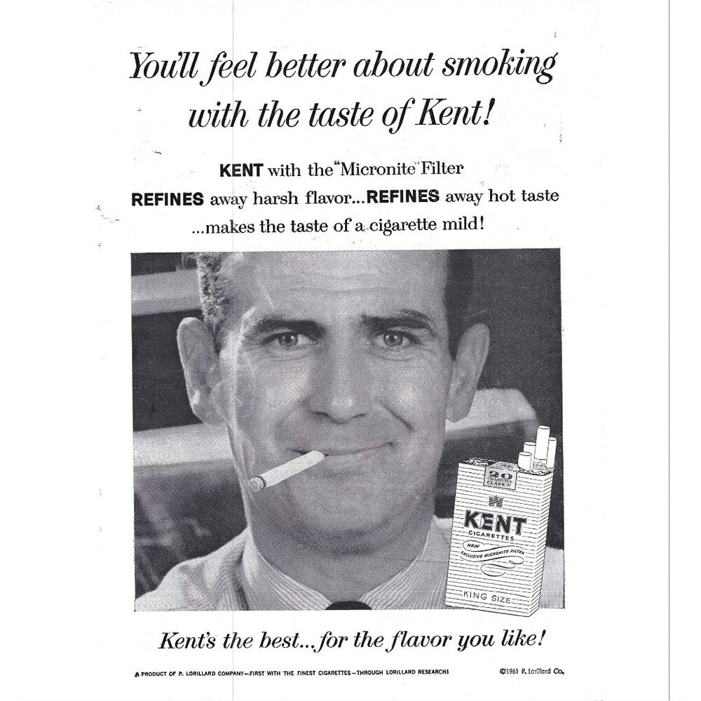 Kent Cigarette Advertisement 1960s Vintage Print Ad 9 inch